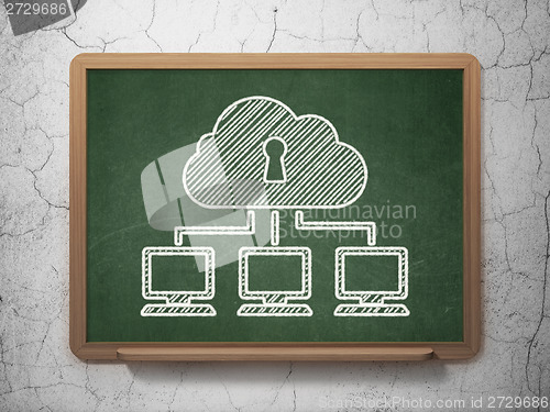 Image of Safety concept: Cloud Network on chalkboard background