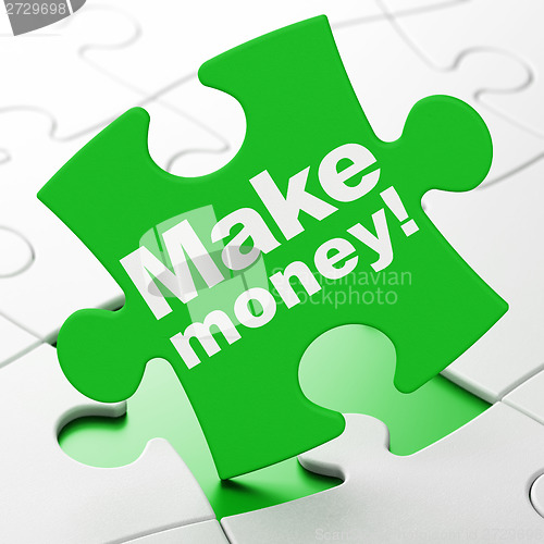 Image of Finance concept: Make Money! on puzzle background