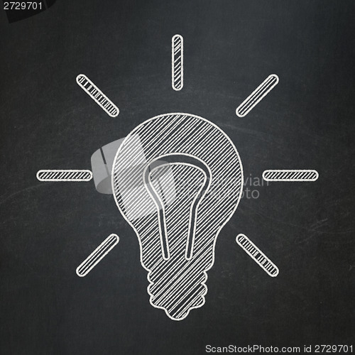 Image of Finance concept: Light Bulb on chalkboard background