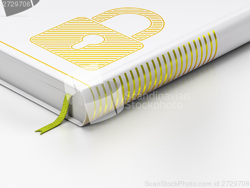 Image of Data concept: closed book, Closed Padlock on white background
