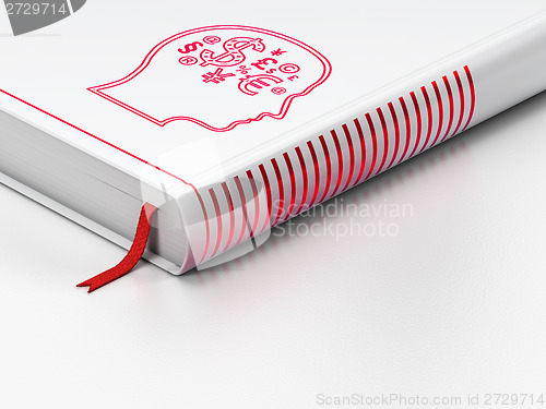 Image of Marketing concept: closed book, Head With Finance Symbol on white background