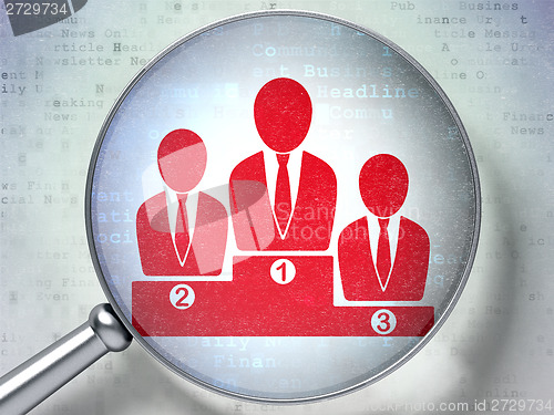 Image of News concept: Business Team with optical glass on digital background