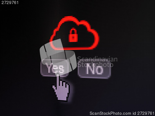 Image of Cloud computing concept: Cloud With Padlock on digital computer screen