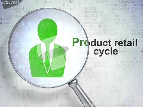 Image of Advertising concept: Business Man and Product retail Cycle with optical glass