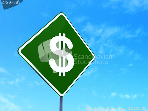 Image of Currency concept: Dollar on road sign background