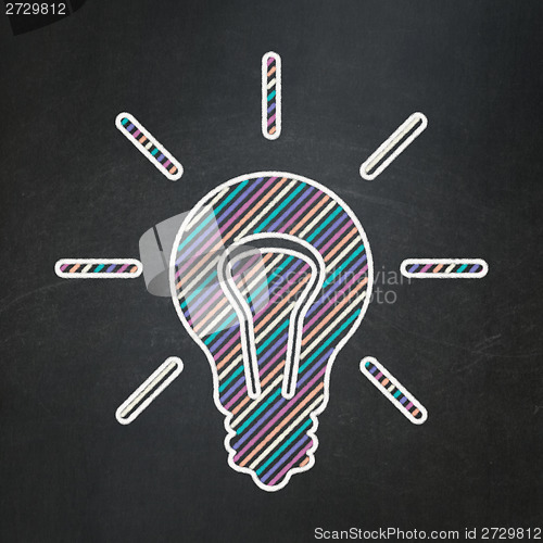 Image of Business concept: Light Bulb on chalkboard background