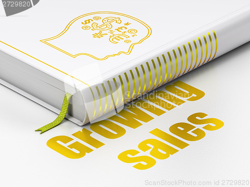 Image of Finance concept: book Head With Finance Symbol, Growing Sales on white background