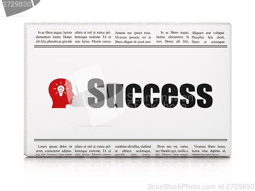 Image of Finance concept: newspaper with Success and Head With Light Bulb