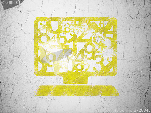 Image of Education concept: Computer Pc on wall background
