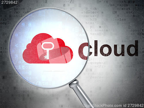 Image of Cloud networking concept: Cloud With Key and Cloud with optical glass
