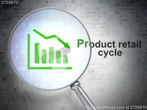 Image of Advertising concept: Decline Graph and Product retail Cycle with optical glass