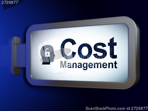 Image of Business concept: Cost Management and Head With Padlock on billboard background