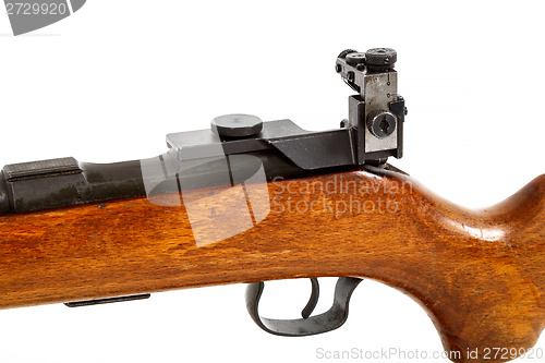 Image of detail of old bolt action rifle isolated