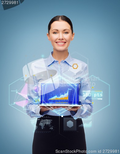 Image of smiling businesswoman with tablet pc computer