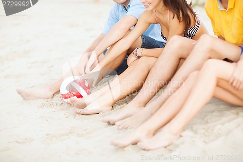 Image of teenager friends or volleyball team having fun