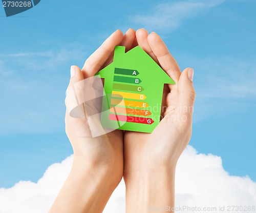 Image of hands holding green paper house