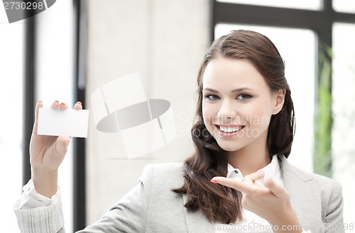 Image of woman with blank business card