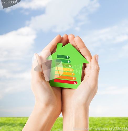 Image of hands holding green paper house