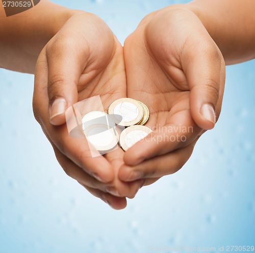 Image of womans cupped hands showing euro coins