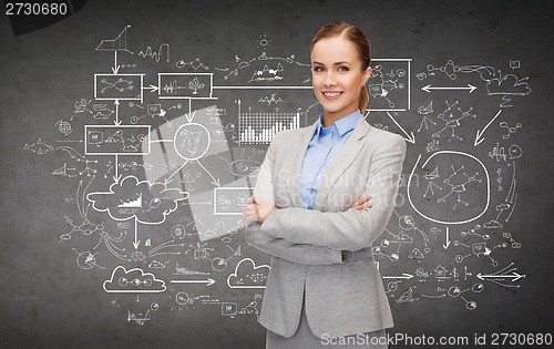 Image of young smiling businesswoman with crossed arms