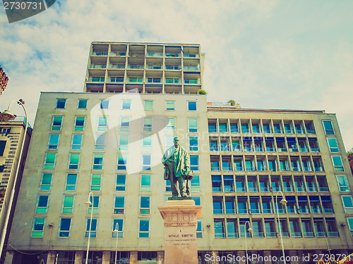 Image of Retro look Raffaele Rubattino statue in Genoa