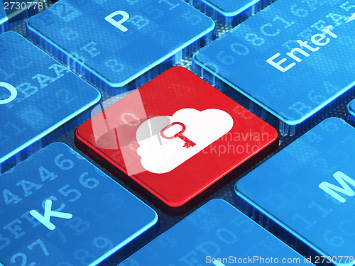 Image of Cloud networking concept: Cloud With Key on computer keyboard background