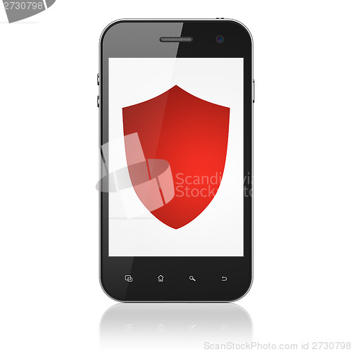 Image of Protection concept: Shield on smartphone
