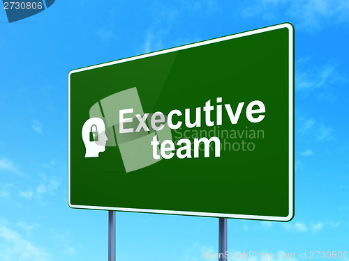 Image of Business concept: Executive Team and Head With Padlock on road sign background