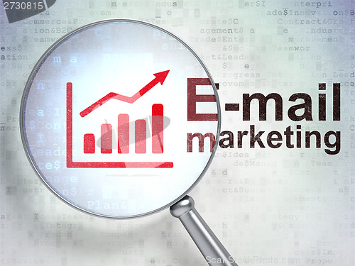 Image of Advertising concept: Growth Graph and E-mail Marketing with optical glass