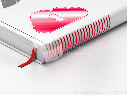 Image of Cloud computing concept: closed book, Cloud With Keyhole on white background