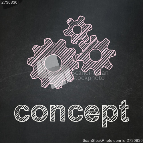 Image of Advertising concept: Gears and Concept on chalkboard background