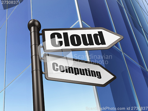 Image of Cloud computing concept: sign Cloud Computing on Building background