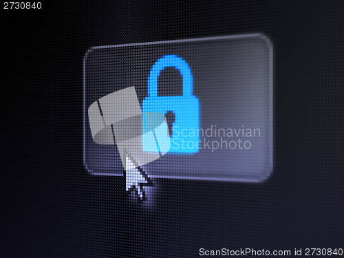 Image of Security concept: Closed Padlock on digital button background