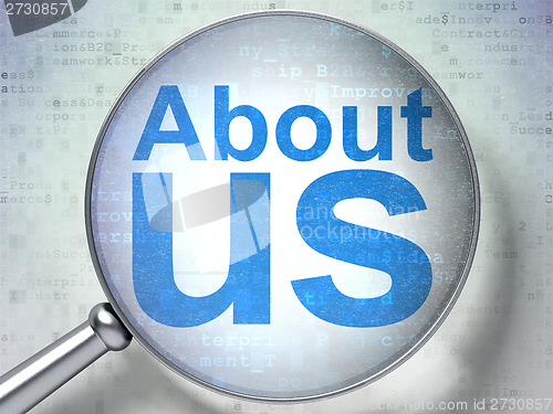 Image of Marketing concept: About Us with optical glass