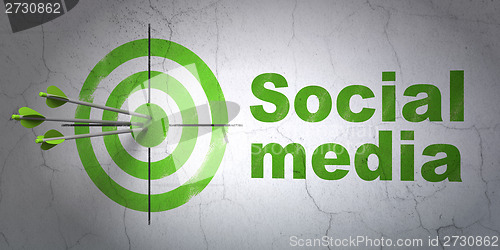 Image of Social media concept: target and Social Media on wall background