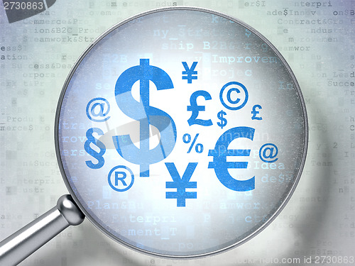 Image of Finance concept: Finance Symbol with optical glass on digital background