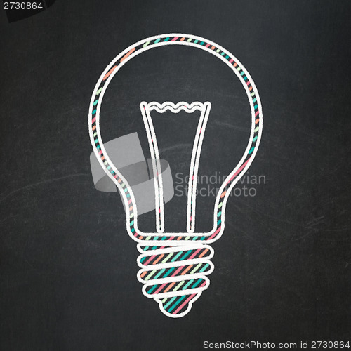 Image of Finance concept: Light Bulb on chalkboard background