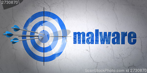 Image of Security concept: target and Malware on wall background