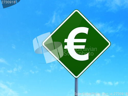 Image of Currency concept: Euro on road sign background