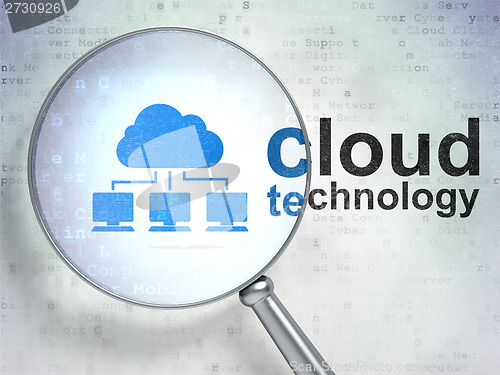 Image of Cloud technology concept: Cloud Network and Cloud Technology with optical glass