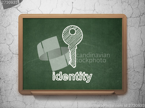Image of Safety concept: Key and Identity on chalkboard background