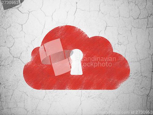 Image of Cloud technology concept: Cloud With Keyhole on wall background