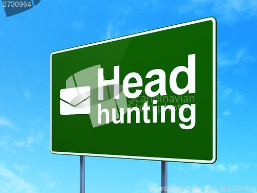 Image of Finance concept: Head Hunting and Email on road sign background