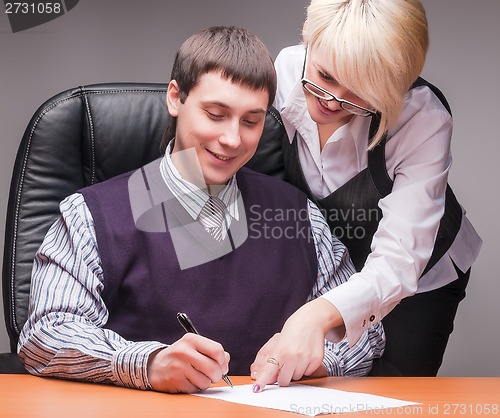 Image of Elegant secretary and boss