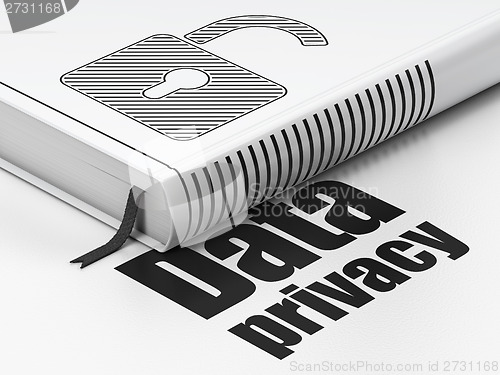 Image of Safety concept: book Opened Padlock, Data Privacy on white background