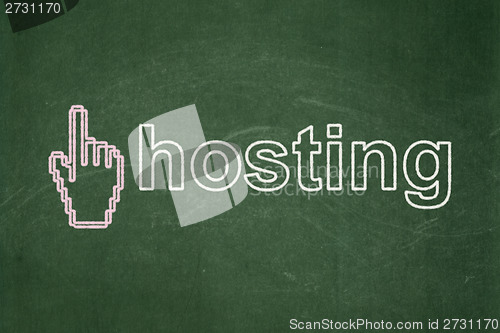 Image of Web development concept: Mouse Cursor and Hosting on chalkboard background