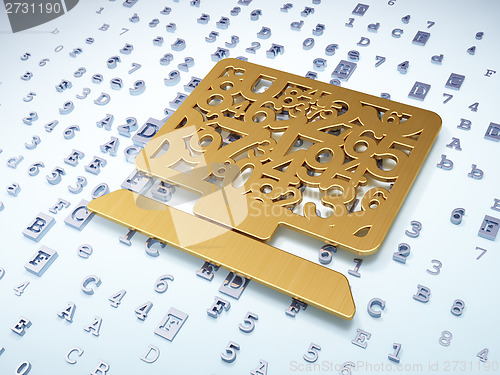 Image of Education concept: Golden Computer Pc on digital background