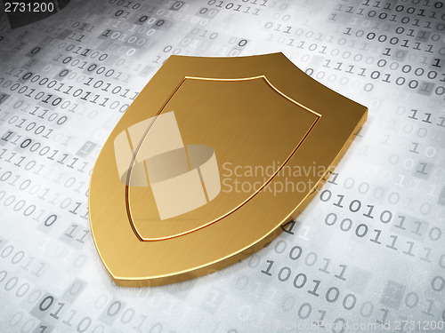 Image of Protection concept: Golden Shield on digital background