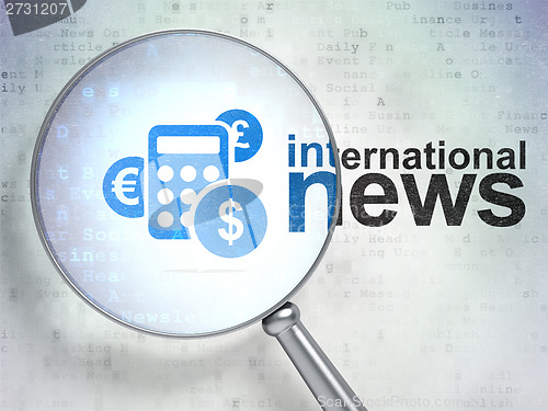 Image of News concept: Calculator and International News optical glass