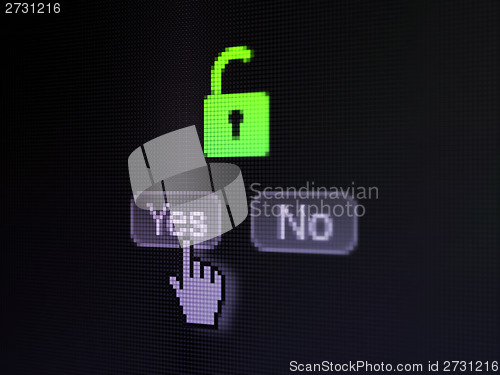 Image of Protection concept: Opened Padlock on digital computer screen